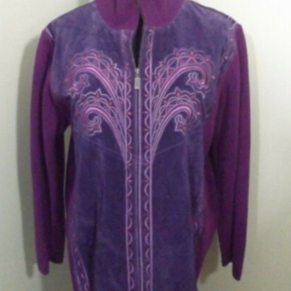 BOB MACKIE Sued Leather Sweater Embroidered Medium - Picture 1 of 7